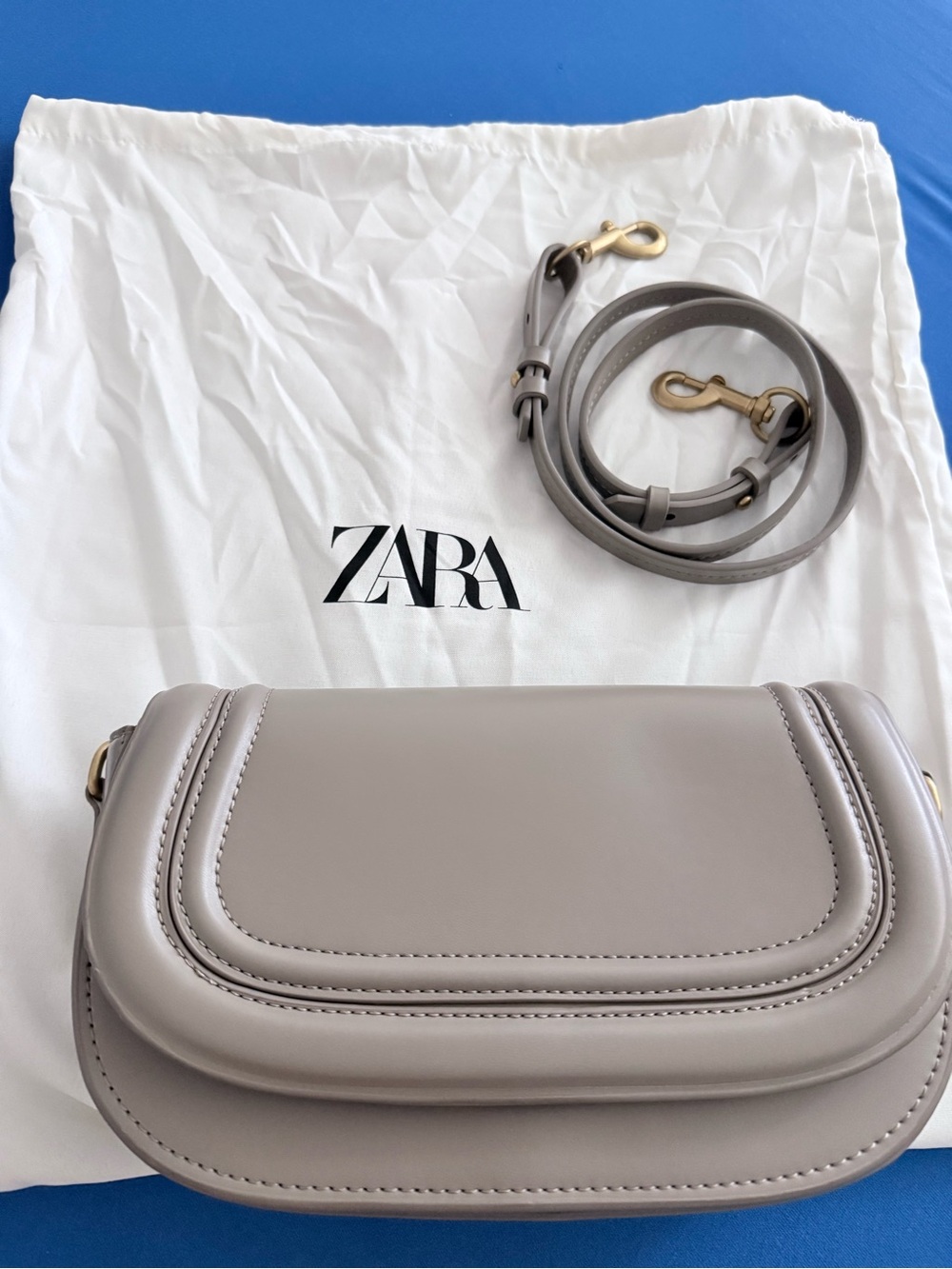 ZARA Light Taupe Leather Crossbody Bag with Detachable Strap